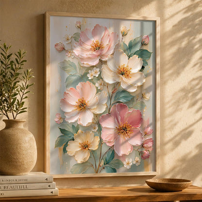 Floral Wall Art Home Decoration | Aesthetic Floral Paintings With Frame For Living Room Bed Room Hotel Wall Decor Digital Reprint Set of 1 (14X20)