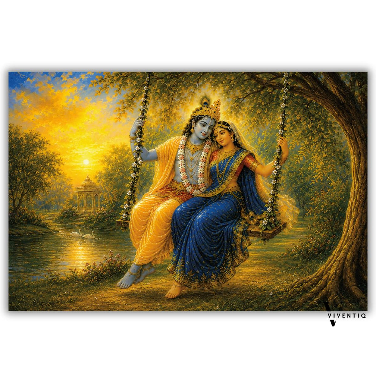 Radha krishna wall painting, Radha krishna in forest love painting