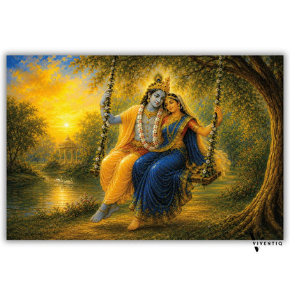 Radha krishna wall painting, Radha krishna in forest love painting