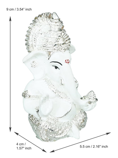 eCraftIndia Silver White Resin Lord Ganesha Idol for Home Decor Office Car Dashboard| Ganesha Statue for Puja Room| Ganpati Murti| God Statue Gift for Diwali Ganesh Chaturthi Housewarming Birthday
