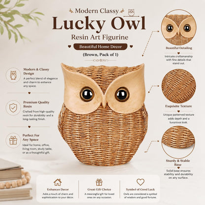 Modern Classy Lucky Owl Resin Art Figurine | Beautiful Home Decor (Brown, Pack of 1)