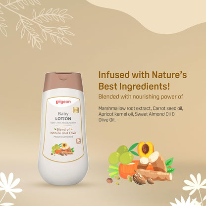 Pigeon Baby Lotion with Marshmallow Root Extract, Carrot Seed Oil, Sweet Almond & Olive Oil – Soothing, Lightweight Moisturizer for Delicate Skin, No Paraben, Sulphate & Alcohol - 200 ml