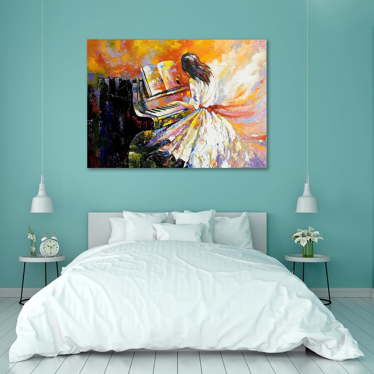 Girl Playing On The Piano | Canvas Painting for Bedroom & Living Room | Engineered Wood Frame | 28 x 20 inch (71 x 51 cms)
