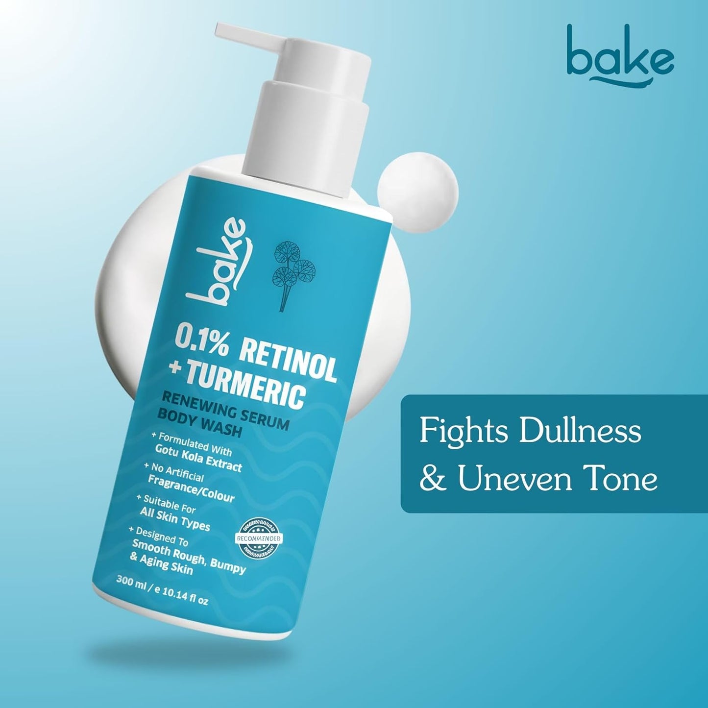 BAKE 0.1% Retinol & Turmeric Renewing Serum Body Wash for Anti Aging | Boosts Collagen Production, Increases Skin Elasticity & Reduce Fine Lines & Wrinkles | For Women & Men | 300ml