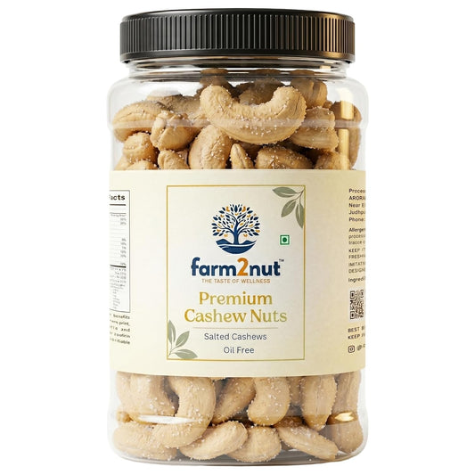 farm2nut Oven Roasted & Salted Cashew Nuts | Crunchy Whole Kaju | Oil-Free & Low Sodium Dry Roasted Cashews | Healthy Vegan Protein Snack | Jumbo Size Premium Cashews
