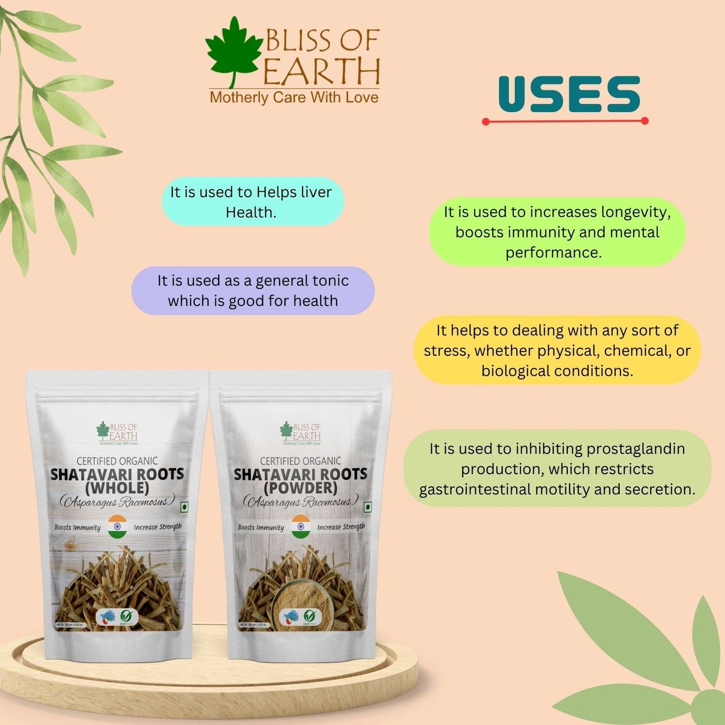 Bliss of Earth Shatavari Root Powder Organic Asparagus Racemosus Natural & Non GMO Good for Immunity & Digestion 100gm