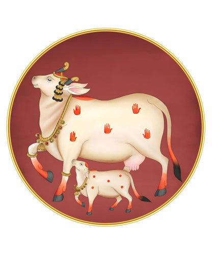 Beautiful Cow Pichwai Premium Sparkle lamination Golden Slim Frame 50.8 cm x 50.8 cm Large Size, For Home/Office/Hotel painting GRL-05
