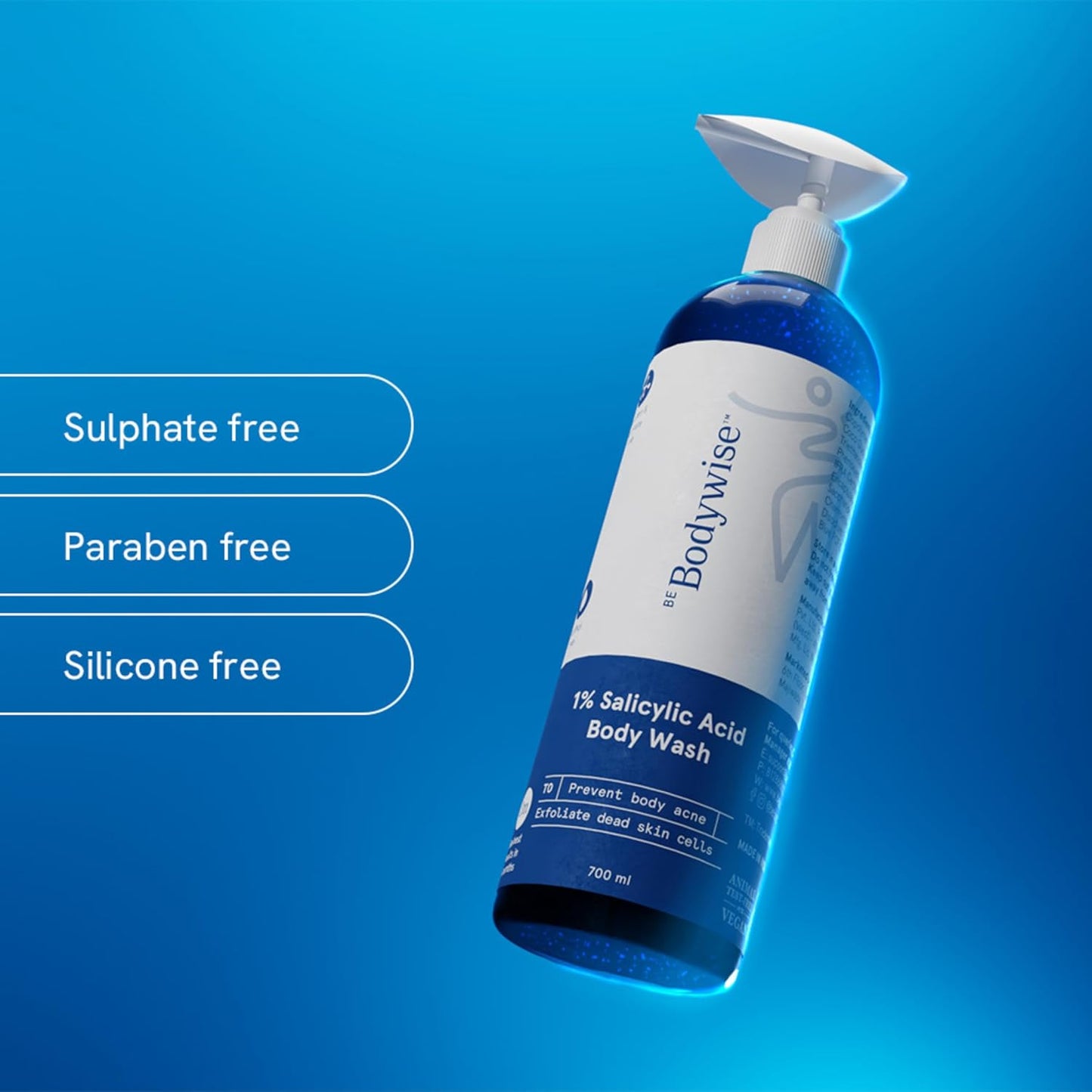 Be Bodywise 1% Salicylic Acid Body Wash 700ml | Prevents Body Acne, Bumpy skin, Exfoliates & Deep cleanses skin | Paraben & SLS free | Suitable for all skin types | Body Shower Gel