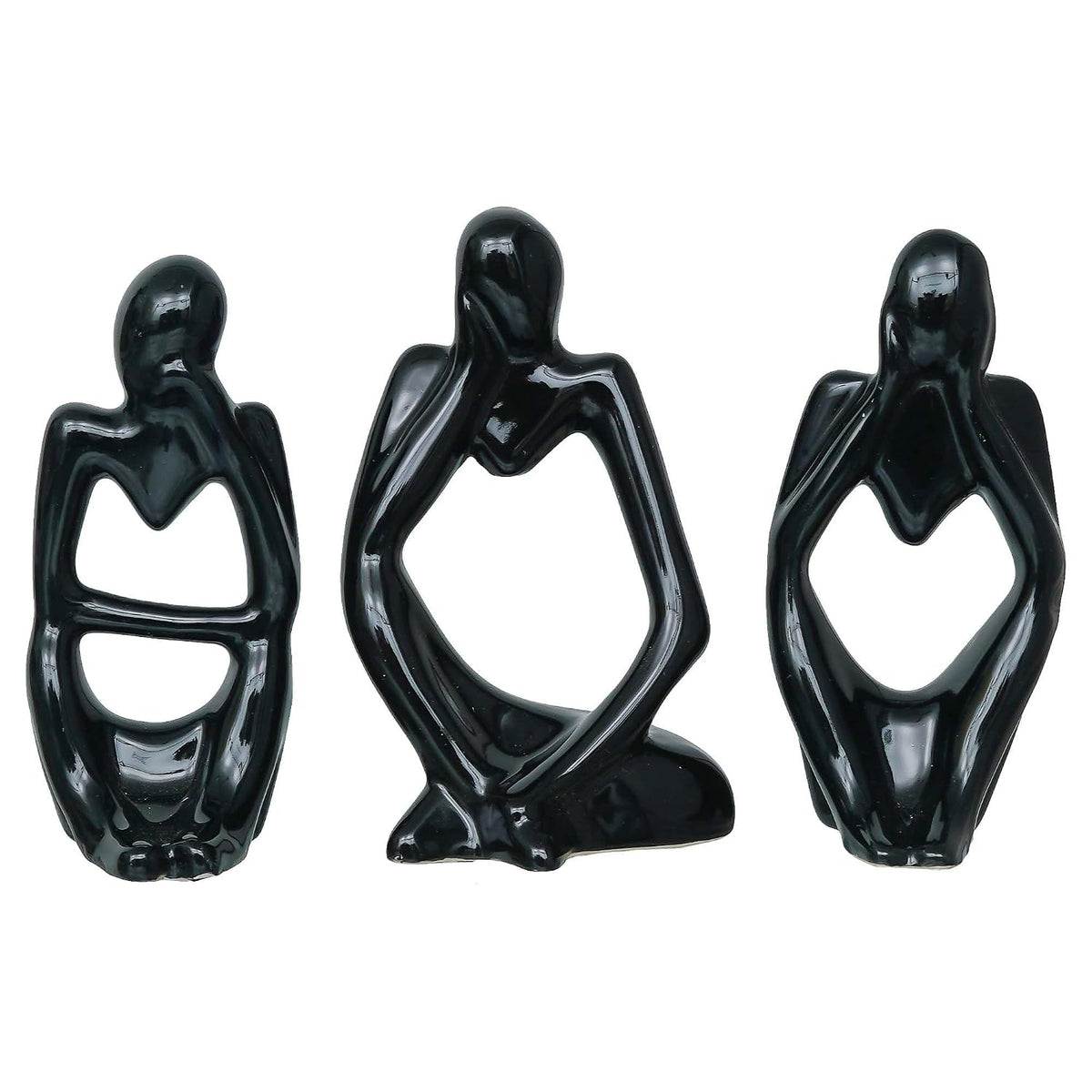 eCraftIndia Resin Decorative Thinking Human Figurines Statues Showpieces (Set of 3, Black)| Home Decor Items for Living Room Bedroom Hall Office Desk Bookshelf Table| Home Decor Gifts for Birthday