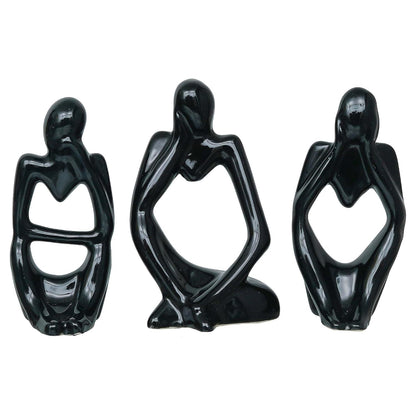 eCraftIndia Resin Decorative Thinking Human Figurines Statues Showpieces (Set of 3, Black)| Home Decor Items for Living Room Bedroom Hall Office Desk Bookshelf Table| Home Decor Gifts for Birthday