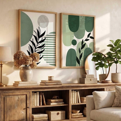 Aesthetic Floral Art Home Decoration | Boho Floral Paintings With Frame For Living Room Bed Room Hotel Wall Decor Digital Reprint Set of 2 (13X17 inch)
