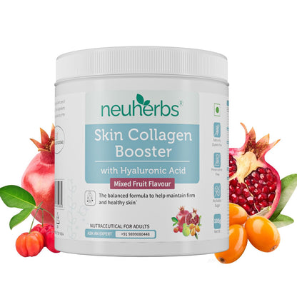 Neuherbs Collagen Supplement Powder | Plant Based Skin Collagen Booster Peptides for Men & Women | With Hyaluronic Acid, Vitamin C & E for Glowing & Youthful Skin | Mixed Fruit Flavour, 105g