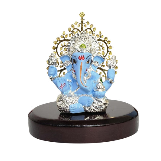 Gold Art India Lord Ganesha Idol Kalpavruksh Tree Ganesh Idol for Home Entrance Ganesh Ji for Car Dashboard | Ganesh Murti for Home Decor, Gifting & Pooja Room Oval MDF Base (Blue)