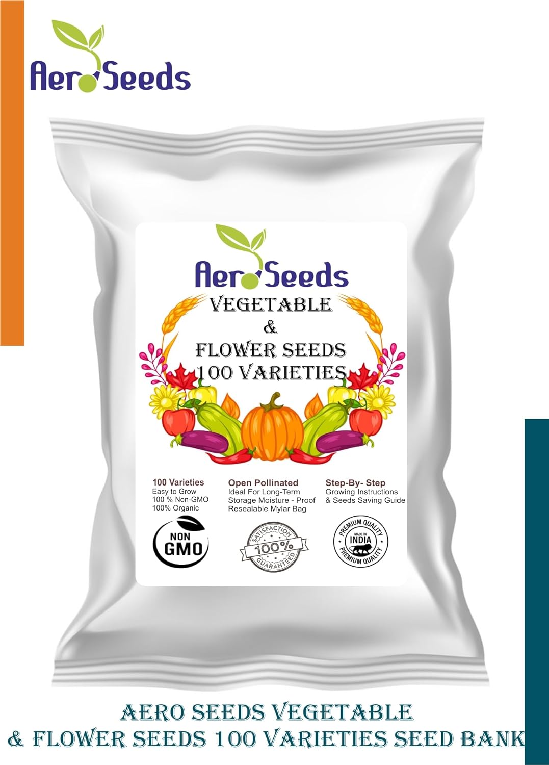 Aero Seeds 100 varieties (50 flower and 50 vegetable) seeds combo pack with instruction manual.