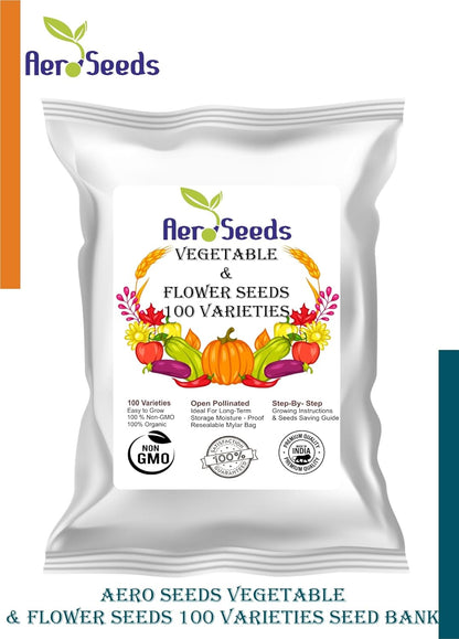 Aero Seeds 100 varieties (50 flower and 50 vegetable) seeds combo pack with instruction manual.