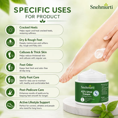 SNEHMURTI 42% Urea Cream for cracked heels with 2% Salicylic Acid 200 g | intensive foot repair formula | skin-friendly | dermatologist-approved