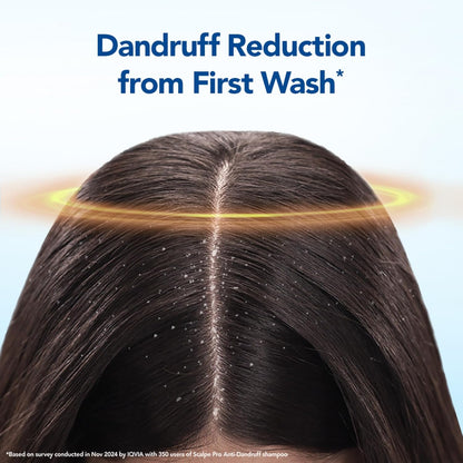 Back view of a person with dandruff reduction from shampoo on a blue background