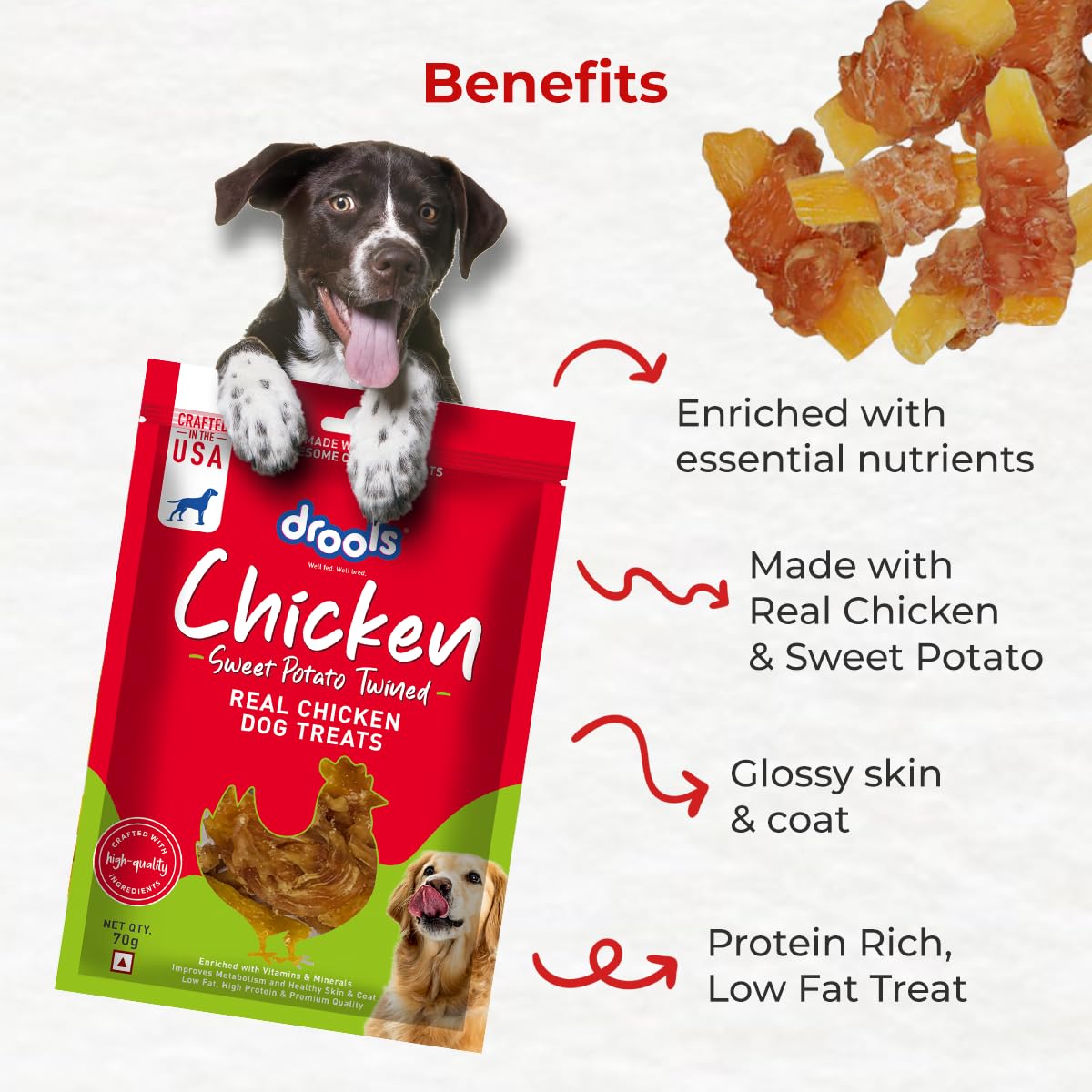 Drools Sweet Potato Twined Dog Treats, 70gm Pack, All Life Stages, roll