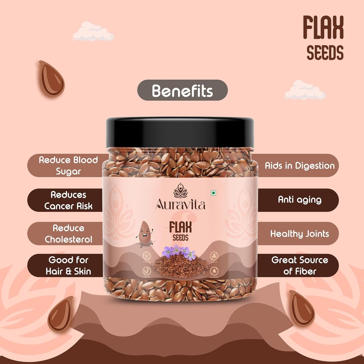 Auravita Premium Flax Seeds 250 Gram | Natural Raw Flax seeds for Eating High Dietary Fiber Alsi Seeds Rich in Magnesium