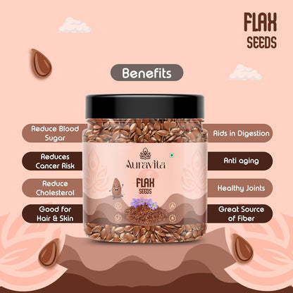 Auravita Premium Flax Seeds 250 Gram | Natural Raw Flax seeds for Eating High Dietary Fiber Alsi Seeds Rich in Magnesium
