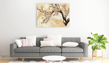 Printed Framed Canvas Painting for Home Decor Office Wall Studio Wall Living Room Decoration (22x14inch Wrapped) - 3D Gold Flower