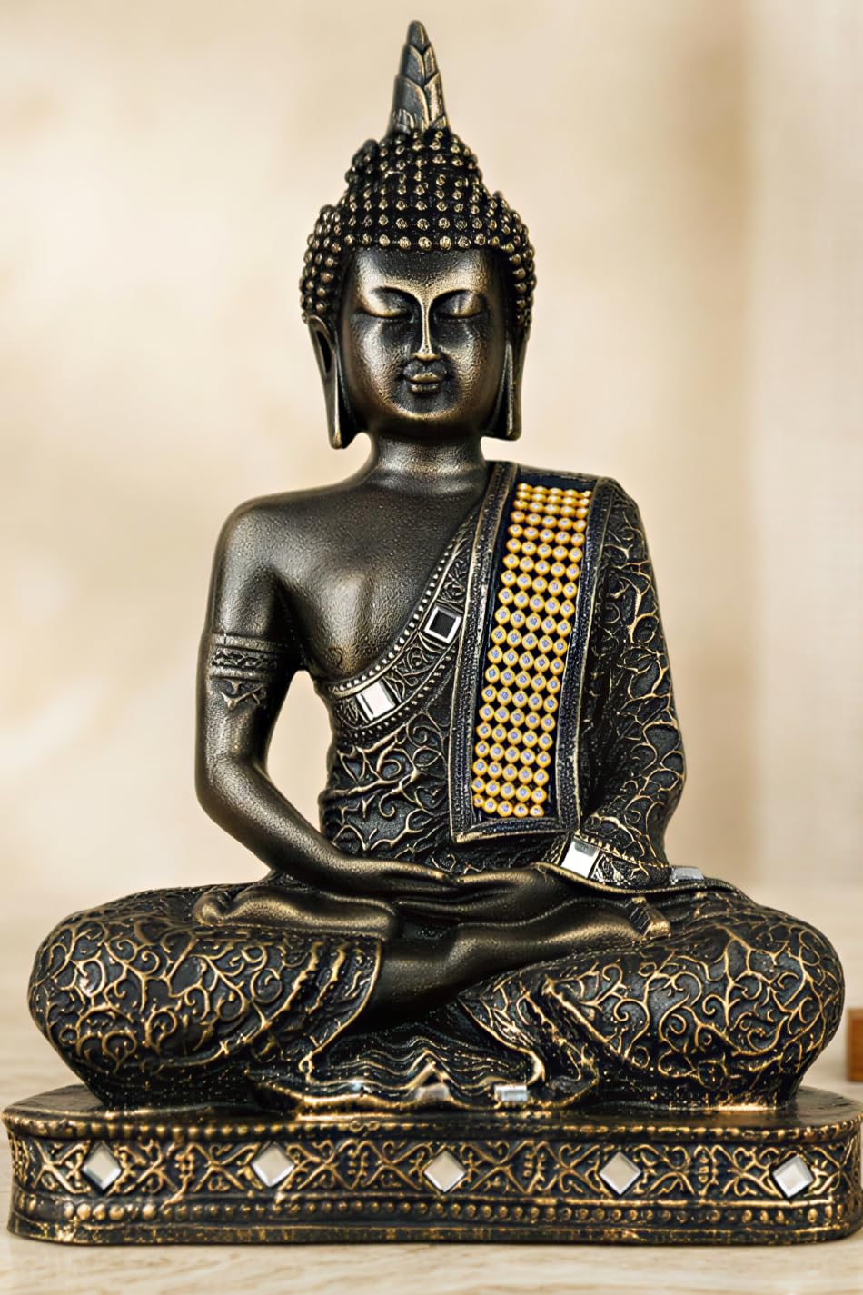 New Limited Edition 25 Centimetre Meditating Sitting Buddha Idol Statue showpiece Home Decor Decoration Items for Living Room and Gifts (Antique Golden)