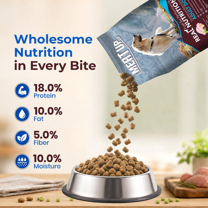 Meat Up Adult Dry Dog Food 1.2kg | Chicken Flavour | Healthy Skin & Coat | Antioxidants | Enriched with Vitamins & Minerals