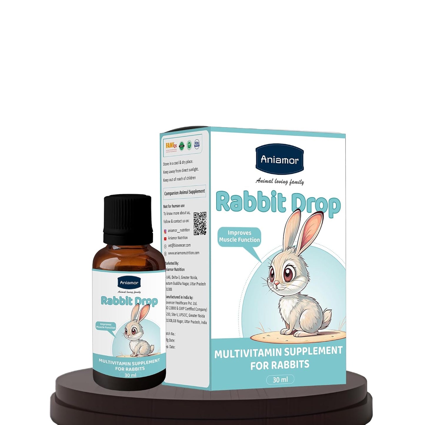 Aniamor Rabbit Multivitamin Drops 30 ml | Biotin, Vitamins A, C, D3, E & B-Complex | Daily Nutritional Supplement for Rabbits | Apple Flavour | All Life Stage