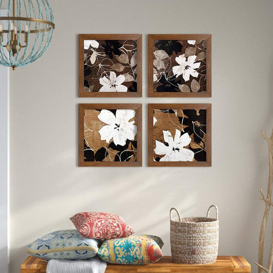Flower Wall Art Paintings for living room, Botanical floral Framed painting, set of 4, 9x9 Inch