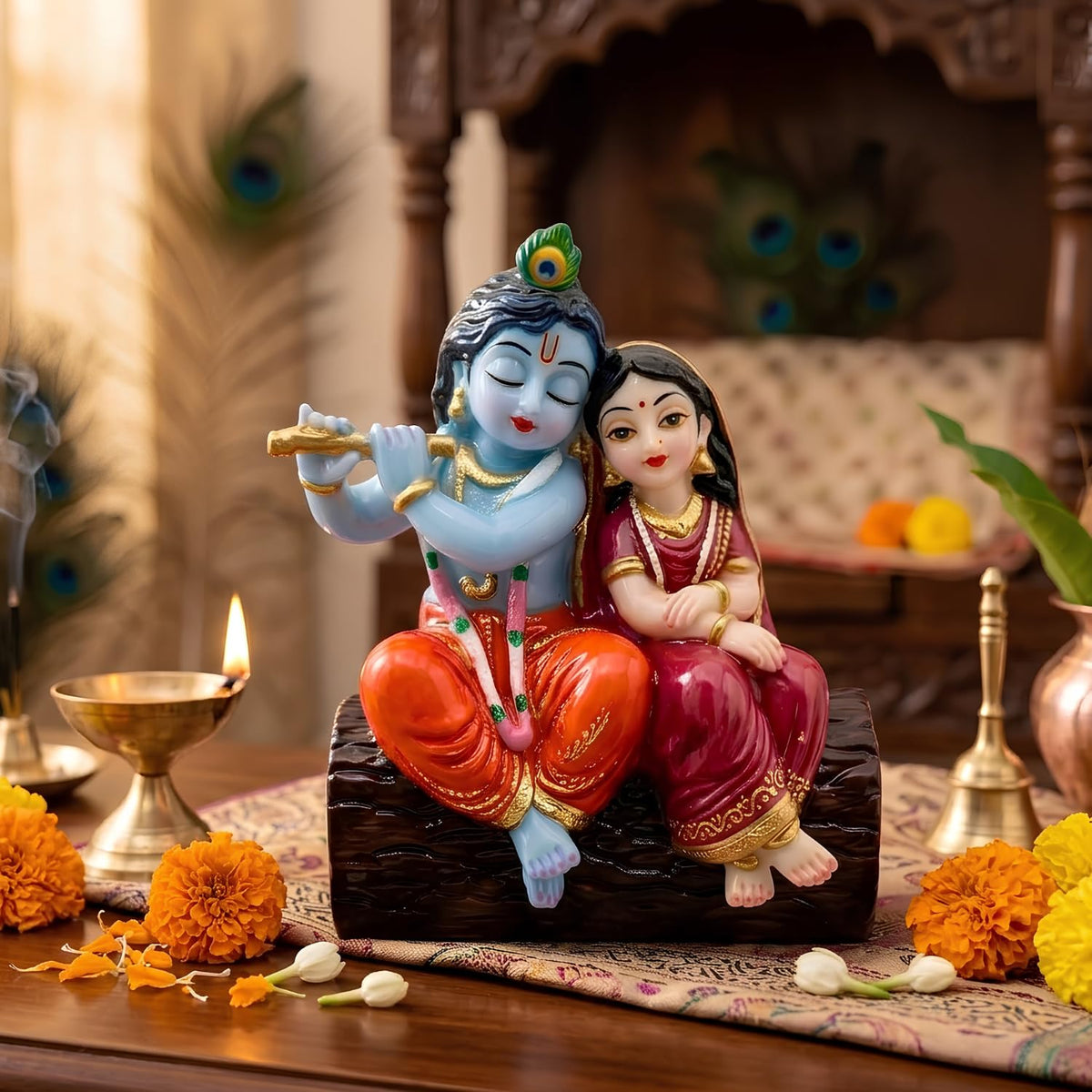 Radha Krishna Idol for Car Dashboard – 3.15 Inch Multicolour Polyresin Statue | Spiritual Showpiece for Home, Office & Temple | Decorative Gift for Housewarming, Diwali & Birthday