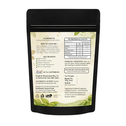 SoulSustain Basil Seeds Sabja Seeds for Drinks Falooda Detox Fiber Rich Tukmaria Seeds for Digestion Cooling Summer Drink Ingredient Natural Sweet Basil Seeds for Soaking Beverages, Basil (Sabja) Seeds)
