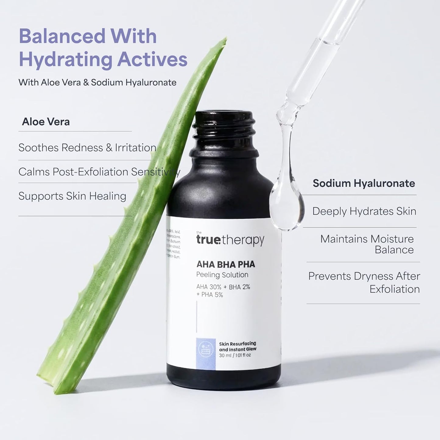 The True Therapy 30% AHA + 2% BHA + 5% PHA Skin Peeling Solution for Instant Glowing Skin – 30 ml