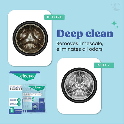 Cleevo Washing Machine Cleaner & Descaler Powder – Pack of 3 | Removes Limescale, Odour & Residue | Non-Toxic, Phosphate-Free | Front & Top Load Safe