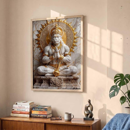 Hindu God Wall Art WALL ART Prints Framed Spiritual Religious Paintings for Living Room, Pooja Room, Bedroom, Office, Meditation Room, Home Decor (Hanuman ji, 13X19, Brown)