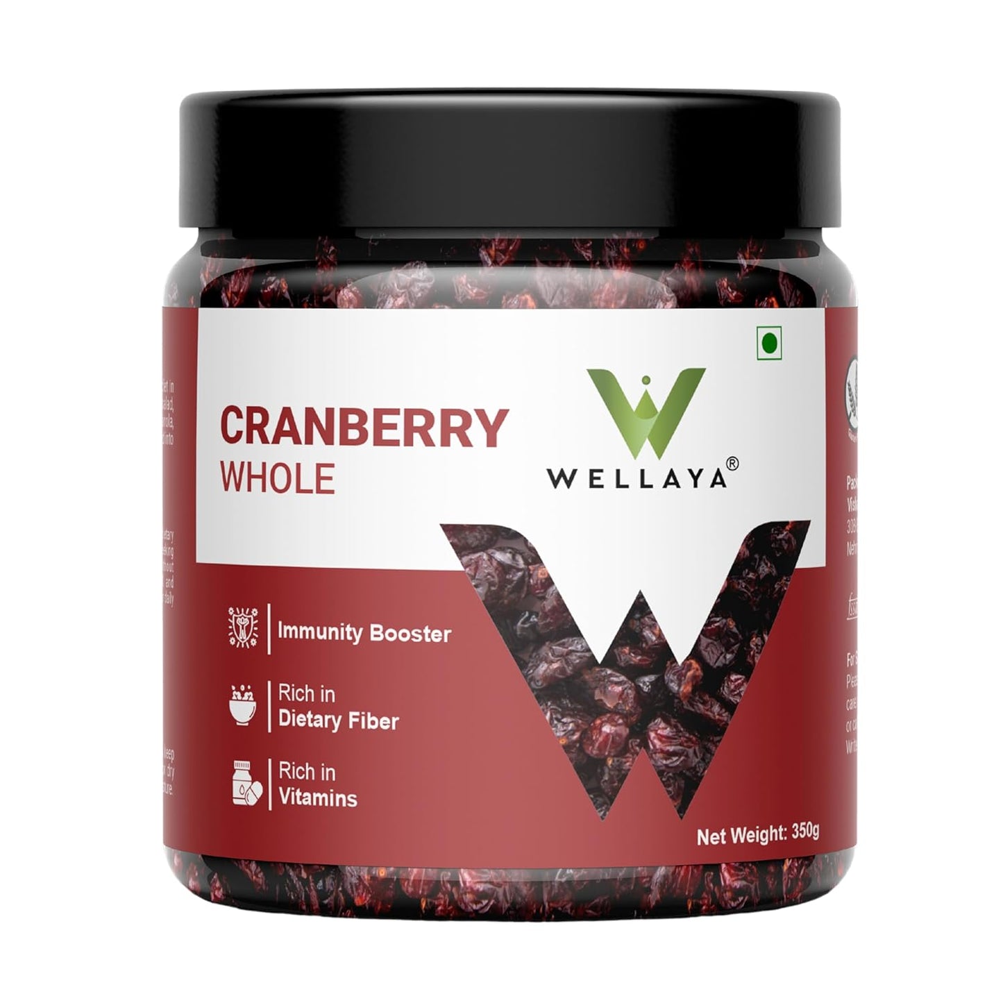 WELLAYA Premium Dried Whole Cranberries | No Fat and Low Calories | High Nutrient and Antioxidant Cranberry Whole Superfood Berries