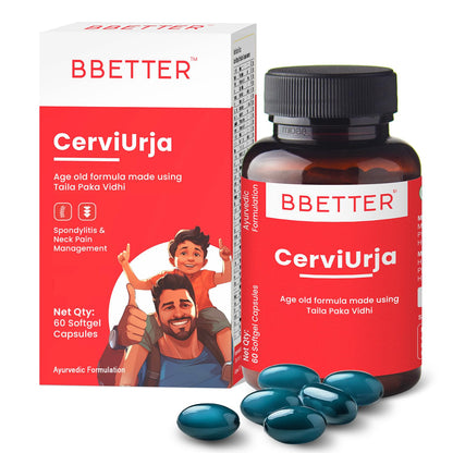 BBETTER CerviUrja - Ayurvedic Neck, Shoulder Pain Relief & Cervical Spondylitis Relief | Made by Taila Paka Vidhi Method | 60 Softgels