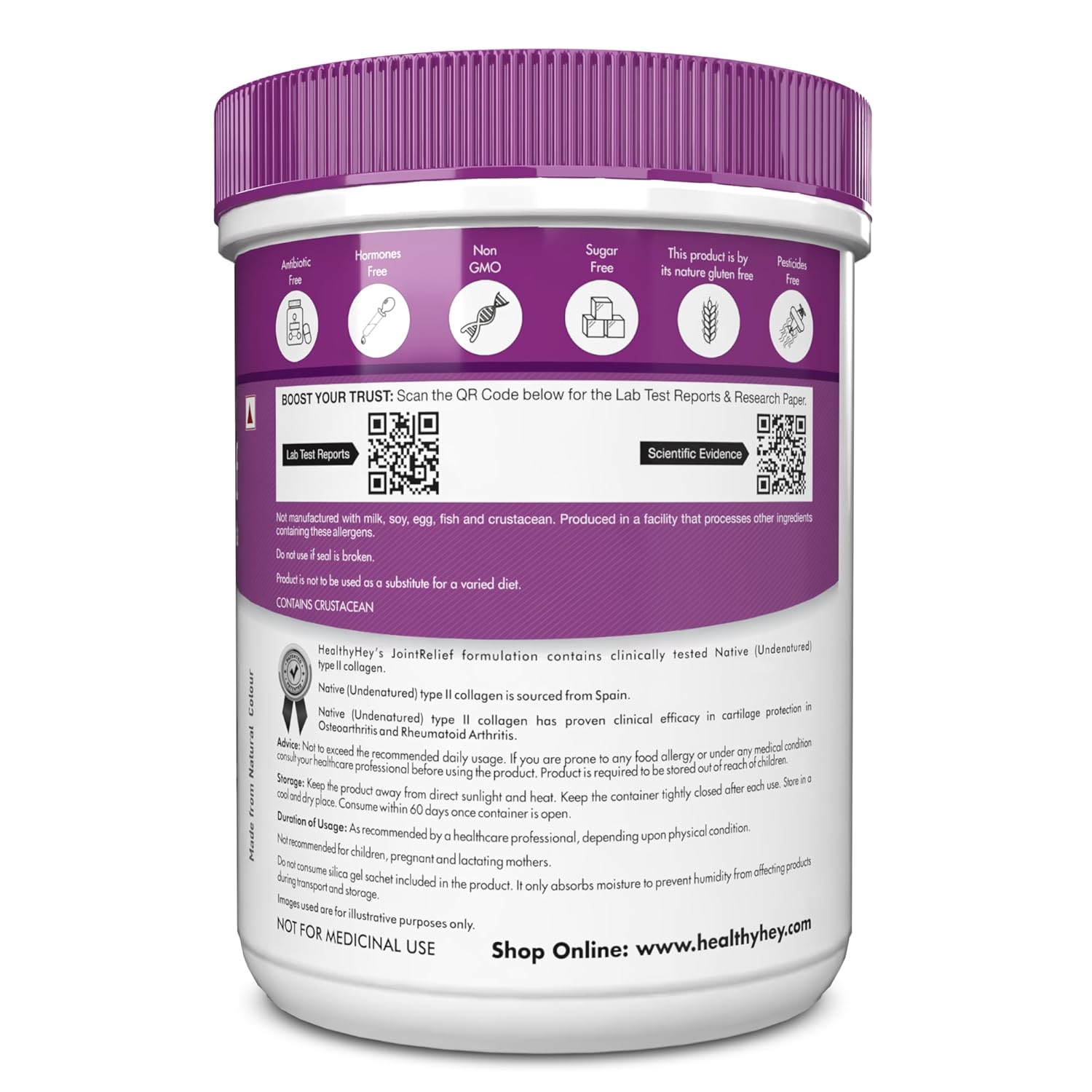 Zephivo HealthyHey Nutrition Jointrelief Collagen Peptide Powder Type 1, 2 & 3 (Hydrolysed) With Glucosamine, Chondroitin, Msm- Support Joint And Cartilage Health - 200G (Orange)
