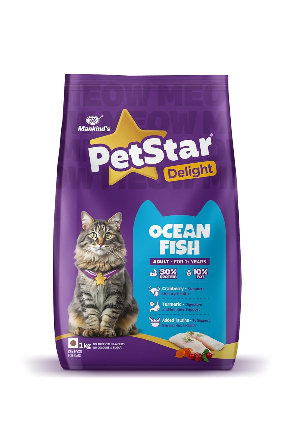 Mankind PetStar Adult Cat Food – Ocean Fish Flavour (1 KG) | Complete Nutrition with Taurine & Omega for Urinary, Digestive & Heart Health