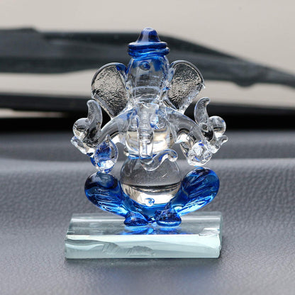 Blue and Transparent Double Sided Crystal Car Ganesha Showpiece