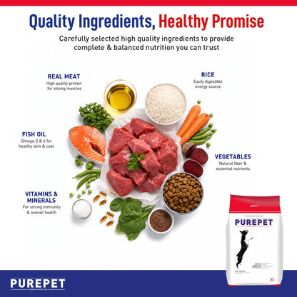 Purepet Adult Dry Dog Food 10kg | Meat & Rice Flavour | Promotes Health & Vitality | Immune Support | Healthy Digestion | Nutrient Rich