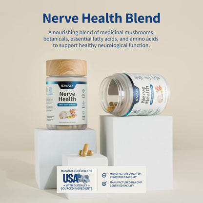 SNAP Nerve Health supplement jars with a beige background
