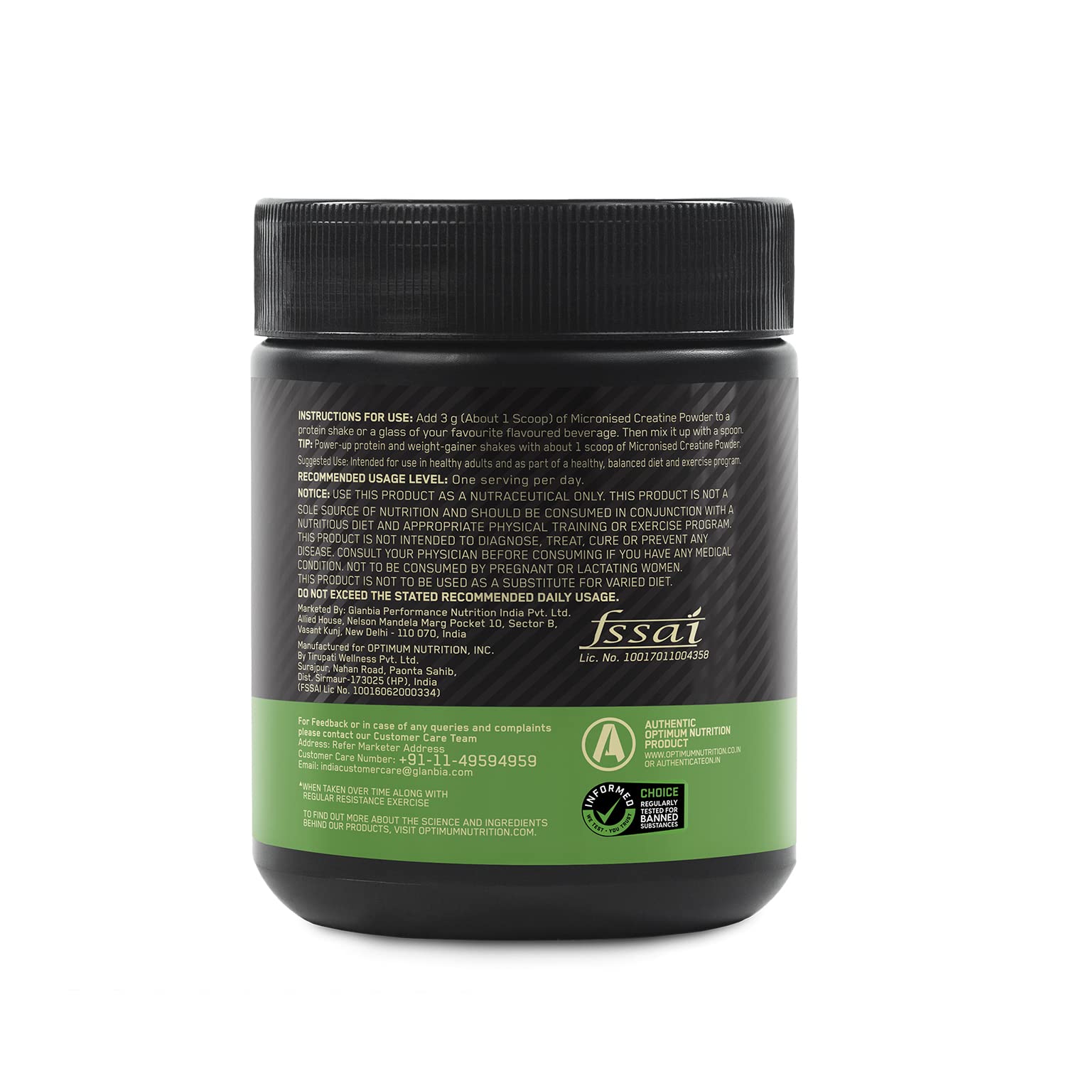 Black container with green label featuring Issai branding on a white background