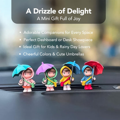 Nostrae Rainy Day Miniature Toys & Cute Miniatures Decorative Items | Small Figurines for Home Decor | Desk Decoration Miniature Things, Gifts & Mini Showpieces Desk Decor (Set of 4)