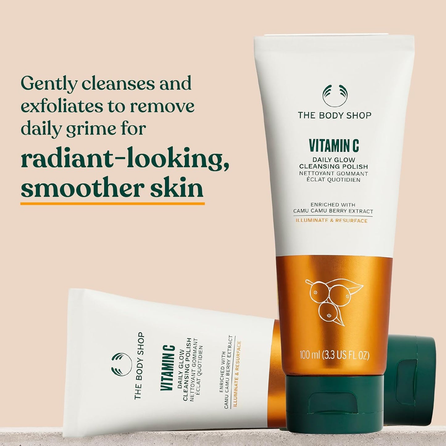 The Body Shop Vitamin C Daily Glow Cleansing Polish, 100 ML - For Dull, Tired Skin| Removes Dead Skin Cells| Radiance Revealing