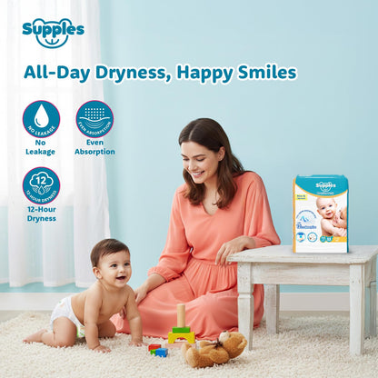 Supples Premium Baby Diaper Pants | 72 Baby Diapers | Medium | 7-12 Kg | 12 Hrs Absorption | Cushiony Cotton Soft Fabric | Phthalates-Free | Triple Leak Guard