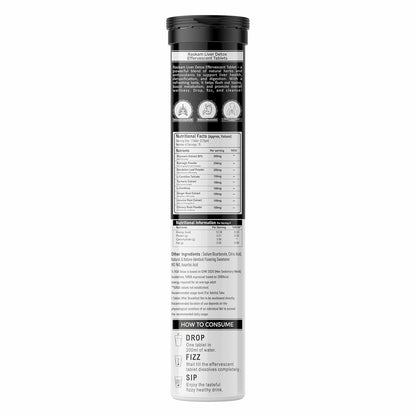 Black and white supplement container with label on a white background