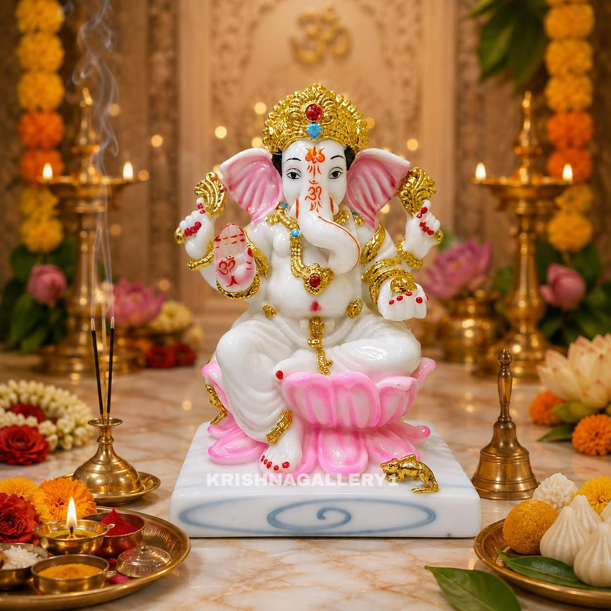 Lord Marble White Ganesh ji Murti Ganesha Ganpati Maharaj Murti Statue for Pooja Room Idol 6.5 Inch, Idol