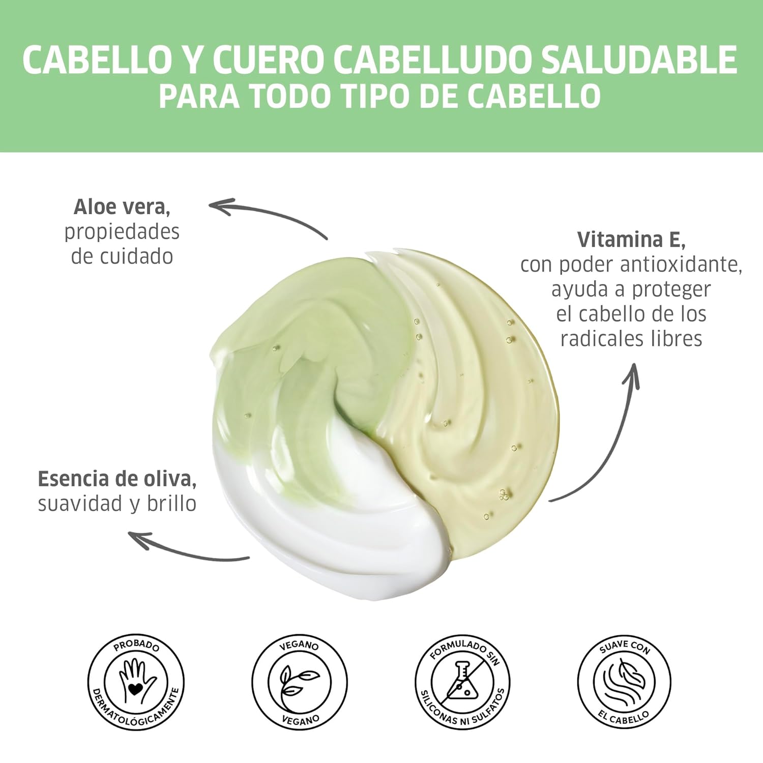 Cosmetic product with aloe vera and olive oil, labeled in Spanish.