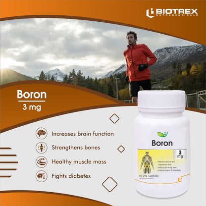 Biotrex Boron 3mg | Build Strong Bones | Improve Muscle Coordination | 60 Veg Capsules