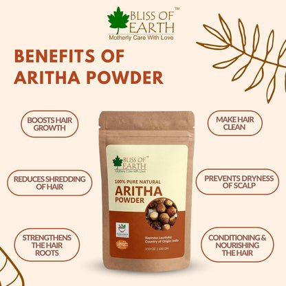 Bliss of Earth Reetha powder for hair growth | 100GM | Aritha Powder |Natural & Chemically Free Hair Cleanser | Gorgeous & Silky Hair |